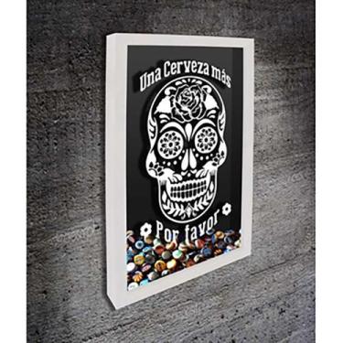 Imagem de Quadro Porta Tampinhas Una Cerveza más - Quadro Novo, 26x36, Branco