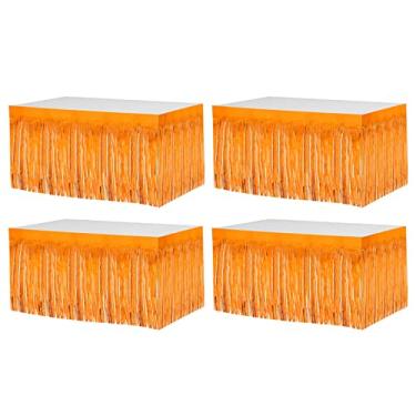 Imagem de Pacote com 4 saias de mesa de franja metálica de 73 x 273 cm para mesas retangulares cortinas streamamer pano de fundo para casamento, aniversário, boias de desfile, dia dos namorados, decoração de