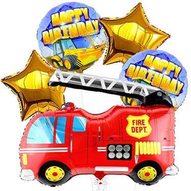 Imagem de KatchOn, Big Firetruck Birthday Balloons - 31 Inch, Pack of 5 | Fire Trucks Balloons for Firefighter Birthday Party Decorations | First Responder Birthday Party Supplies | Fire Engine Party Supplies