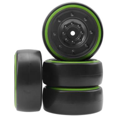 Imagem de 4Pack ShareGoo Hard Plastic 1/10 RC Drift Car Tires & Wheel Rims 12mm Hex Compatible with Traxxas 4Tec 2.0 HSP Tamiya TT01 TT02 Kyosho RC 1/10 On-Road Drift Drifting RC Car (Green)
