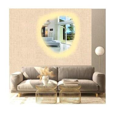 Imagem de Espelho orgânico decorativo iluminado com led quente 64x54cm - Woodgla