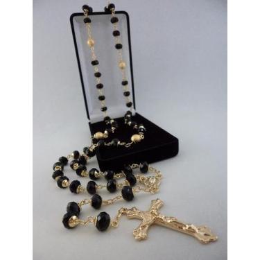 Imagem de Terço cristal aust. preto 8x6mm - p.n. dourado - folh. ouro - armazem