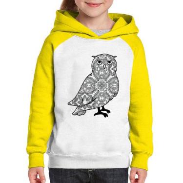 Imagem de Moletom Infantil Coruja Mandala - Foca na Moda, Branco, Amarelo, 14