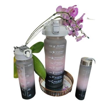 Imagem de Kit Com 3 Garrafa De Água Squeeze Galão 2l Litros Motivacional Academi