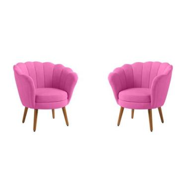Imagem de Kit 2 Poltronas Decorativas Pétala Sala de Estar Tecido Veludo Rosa Ki