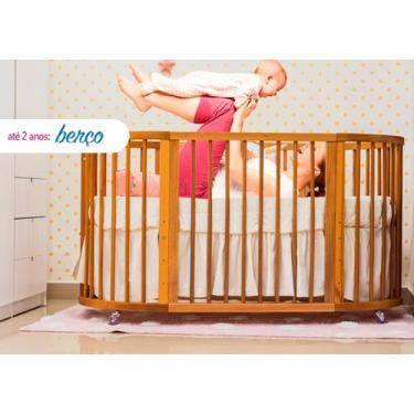 Imagem de Berço multifuncional crescer gêmeos madeira jequitibá natural colchão 