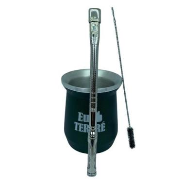 Imagem de Kit tereré copo clássico parede dupla verde (Eu Curto Tereré) + bomba 