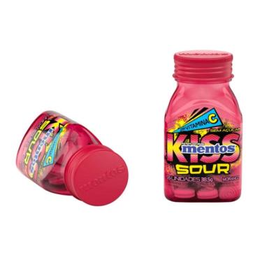 Imagem de Pastilha Mentos Kiss Sour Morango Sem Açúcar Garrafa 38,5g