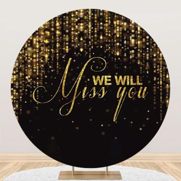 Imagem de DORCEV 2,2 x 2,2 m We Will Miss You, capa de fundo redondo, preto, dourado, festa de despedida, decoração de festa de formatura, adultos, parabéns, aposentadoria, escritório, trabalho, despedida,
