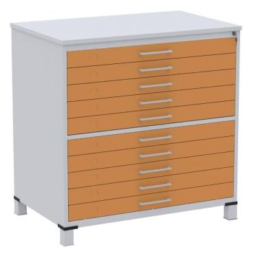 Imagem de Mapoteca 10 Gavetas Pandin 120 cm (Larg) Inmetro Tampo MDP Cinza Estrutura Aço Cinza Gavetas Laranja