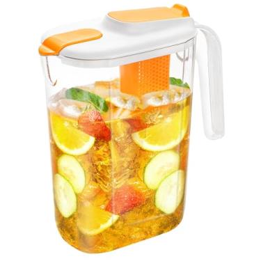 Imagem de Foraineam Jarra de água com infusor de frutas, jarro de água para porta de geladeira de 2,268 g, jarro de infusão de plástico transparente inquebrável com tampa removível para água quente/fria, chá