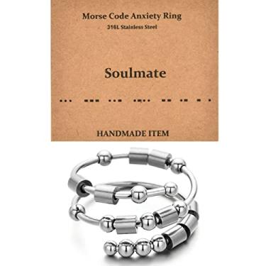 Imagem de Anéis Morse Code para mulheres, anéis giratórios de aço inoxidável anel de inquietação aliviando a ansiedade anéis código morse anéis inspiradores presentes para meninas presentes de formatura de aniversário para suas melhores amigas, Aço Inoxidável, Sem pedras preciosas