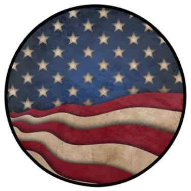 Imagem de Tapete redondo com bandeira americana patriótica de 86 cm, lavável, antiderrapante, capacho interno para sala de estar, quarto, sala de jogos, berçário, decoração de quarto, tapete para cadeira alta