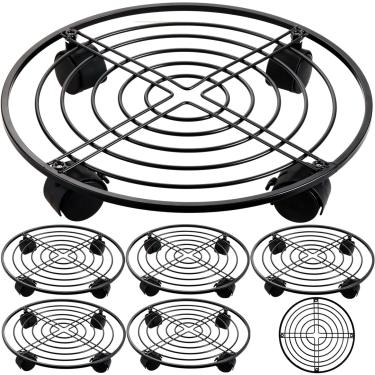 Imagem de Organizador de plantas de metal de 40 cm com rodas, 5 pacotes, suportes extragrande, para plantas rolantes, carrinho de transporte de vaso pesado, base de rolo, para ambientes internos e externos,