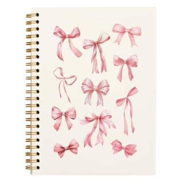 Imagem de ULEGIE Caderno Coquette com laço rosa, caderno infantil, caderno de estética rosa, acessórios de mesa rosa para mulheres, material de escritório infantil, material escolar com arco, 14 x 20 cm