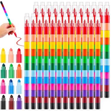 Imagem de Extrapins 36 giz de cera empilháveis coloridos, 12 cores, giz de cera montável para desenhar colorir, empilhar giz de cera DIY para sala de aula, escritório, material escolar