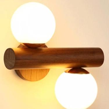 Imagem de Luminária de parede de madeira vintage de fazenda de meados do século 5W, cabeça dupla, personalidade, E26/E27, base, arandela, simplicidade, quarto, sala de estar, luz de parede para corred