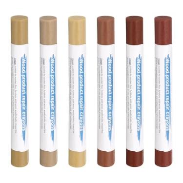 Imagem de HARFINGTON Bastões de enchimento de madeira, 6 cores, cera de madeira, retoque de móveis, giz de cera para reparo de móveis para cor de argila amarela, grão reto de madeira, vermelho metálico claro,