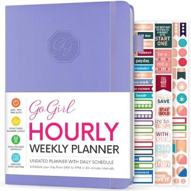 Imagem de GoGirl Agenda semanal – Planejador de trabalho e vida a hora com horários – Organizador de agenda vertical para produtividade diária, A5 (lavanda)