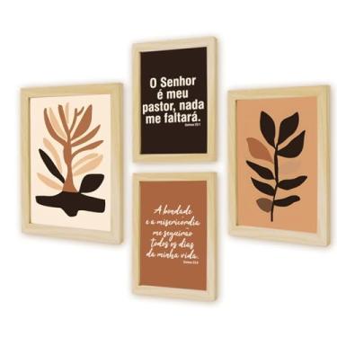 Imagem de Kit 4 Quadros Decorativos Cozinha Plantas Formas Coloridas Jogo Cubos Folhagem Geométrico (Kit 007)