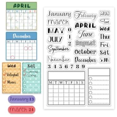Imagem de CHGCRAFT Carimbo transparente de silicone personalizado com calendário de mês e semana, selos musicais para álbuns de fotos faça-você-mesmo, cartões decorativos, palavras, 6,3 x 11 x 0,3 cm