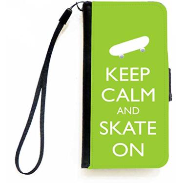 Imagem de Rikki Knight Keep Calm and Skate On - Capa carteira flip verde limão com aba magnética para Apple iPhone 5c
