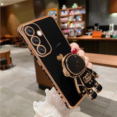 Imagem de AIGOMARA Capa de astronauta para Galaxy S25+ Plus, capa com suporte oculto de astronauta com revestimento 6D para mulheres femininas, suporte dobrável de TPU macio à prova de choque capa de telefone