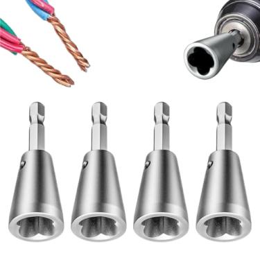 Imagem de JINNAGLTU Ferramenta de Torção de Fio para Furadeira, Torcedor de Fio Portátil, Torcedor de Porca de Fio, Ferramenta de Torção de Fio, Haste Sextavada de 6 Mm, Descascamento Rápido (, Prata-4 Peças)