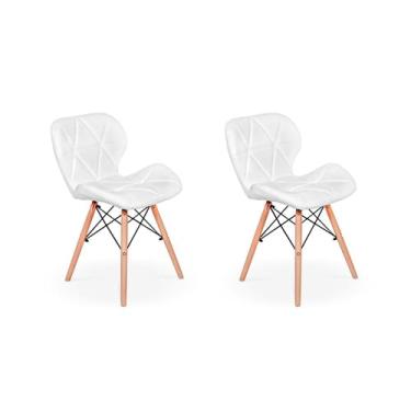 Imagem de Kit 02 Cadeiras Charles Eames Eiffel Slim Wood Estofada - Branca