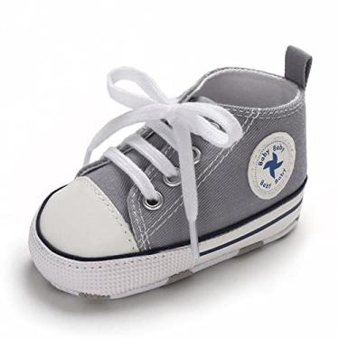 Imagem de Sapatos de lona para bebês recém-nascidos, meninas, meninos, sola macia, sem cadarço, mocassim infantil, cano alto, jeans, unissex, mocassim, A/Cinza, 6-12 Meses
