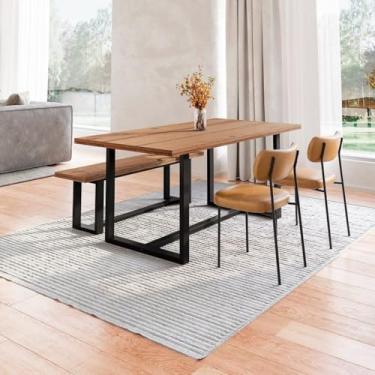 Imagem de Conjunto Mesa de Jantar Rústica e Banco de Madeira Maciça com Cadeiras Mona Marrom/Preto