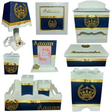 Imagem de Kit Higiene bebê Mdf 10 peças menino -  AZUL MARINHO DE COROA - Flores