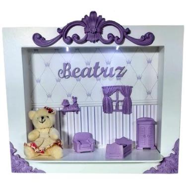 Imagem de Quadro Enfeite De Porta Maternidade Cenário Led - Branco e Lilás menin