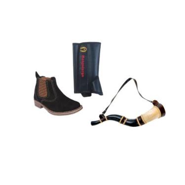 Imagem de Kit Infantil Cowboy Botina Couro + Berrante + Perneira Country Criança