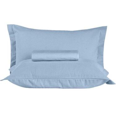 Imagem de Kit Colcha Queen 100% Algodão Piquet Gênova Teka 3 Peças, Azul Claro
