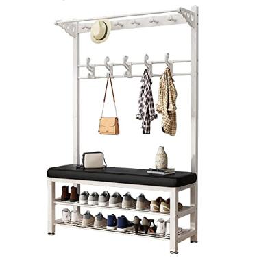 Imagem de Cabide para cabide de cabide 3 em 1 com banco de sapatos, 182 cm com banco de armazenamento, organizador de prateleira de armazenamento de entrada com 9 ganchos