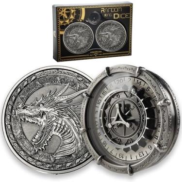 Imagem de Dragon Random King Dice Set （2 pcs） 7-in-2 Roulette Dice Spinner with Gorgeous Gift Box for Dungeons and Dragons D20 D12 D10 D6 D4 D% - Color Silver