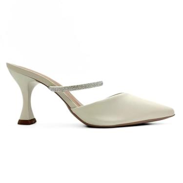 Imagem de Sapato Feminino Scarpin Salto Alto Aberto Com Strass 124 (Off White, BR, Adulto, Numérico, 35)
