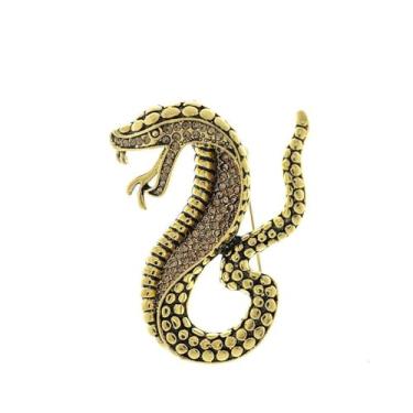 Imagem de Two StyleThe Bronzed King Cobra Broches Mulheres Homens Strass Esmalte Cobra Animal Festa Broche Casual Presentes, normal, Metal, Pedra preciosa na