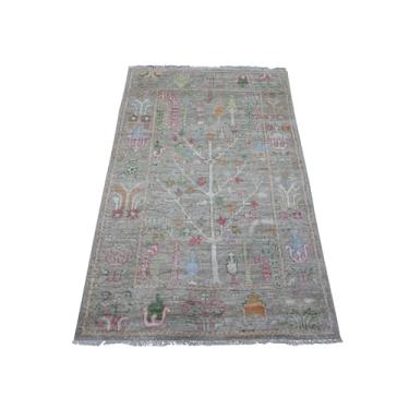 Imagem de Shahbanu Rugs Tapete oriental de lã macia angorá afegão com nó à mão verde (8,5 x 1,5 m)