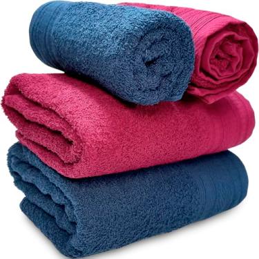 Imagem de Jogo de Banho Gigante Atlântica Lagos 100% Algodão Fio Penteado 4 Peças Toalha Banhão Macia Grossa (Azul Marinho/Vinho)