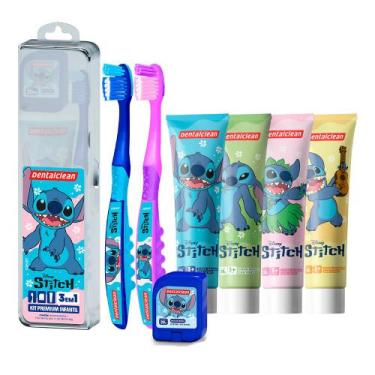 Imagem de Kit Viagem Infantil Porta Escova Dental com Pasta e Fio Stitch Lilo Es