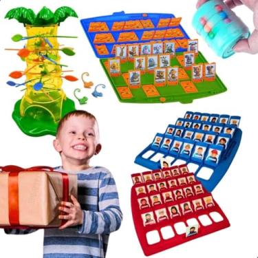 Imagem de Kit 3 Jogos de Tabuleiro Infantil Macaquinho Cada Macaco no Seu Galho + Quem Sou Eu + Qual é o Bicho Brinquedos Divertidos Festa Crianças e Família Presente Natal Aniversário + Cilindro ou Cubo Mágico