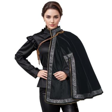 Imagem de UniqKaliber Capa medieval de meio ombro steampunk, xaile renascentista, com cadarço, capa para fantasia de Halloween