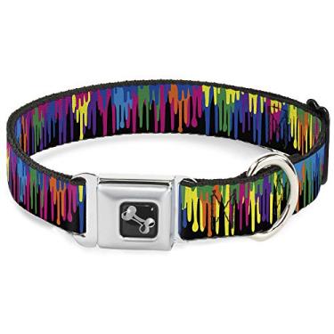Imagem de Buckle-Down Coleira de cachorro com fivela de cinto de segurança - pingos de tinta preto/multi neon - 3,8 cm de largura - serve para pescoço de 40,6-58,4 cm - média