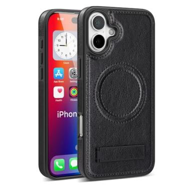 Imagem de PU Leather Armor Folding Stand Magnetic Case para iPhone 16 15 14 13 12 Pro Max Plus 11 Capa de carga sem fio, preta, para iPhone 16