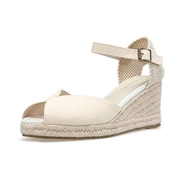 Imagem de Alpargatas femininas plataforma anabela, 7,6 cm, tira macia no tornozelo, bico fechado, sandálias clássicas de verão, Anabela bege - salto de 6,35 cm, 6.5