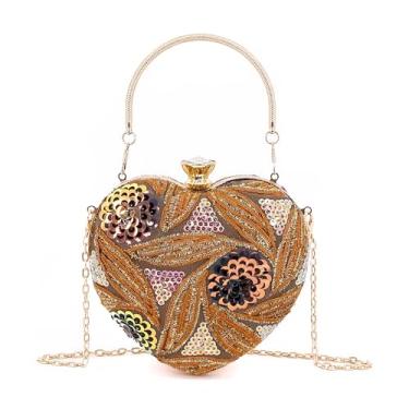 Imagem de Naimo Bolsa feminina de coração de lantejoulas para noite pequena bolsa clutch para festa de casamento e coquetel, Marrom, One Size