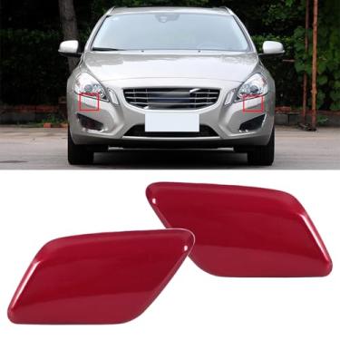 Imagem de JESYMBX Tampa do bocal da arruela do farol do para-choque dianteiro para Volvo V60 S60 2011 2012 2013 Tampa de jato de pulverização A vermelha esquerda e direita