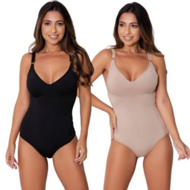 Imagem de Kit 2 Body Feminino Modelador Segunda Pele Alça Reforçada Com Compress